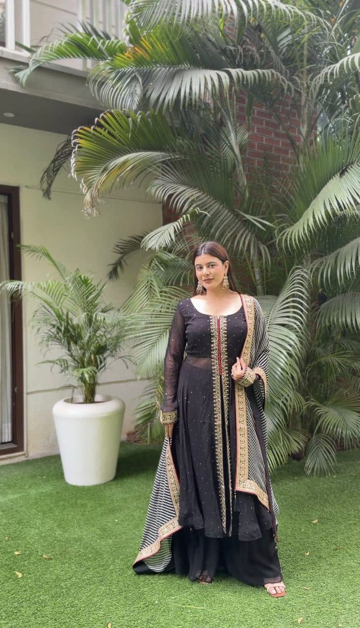 Black Gold-Border Anarkali Gown