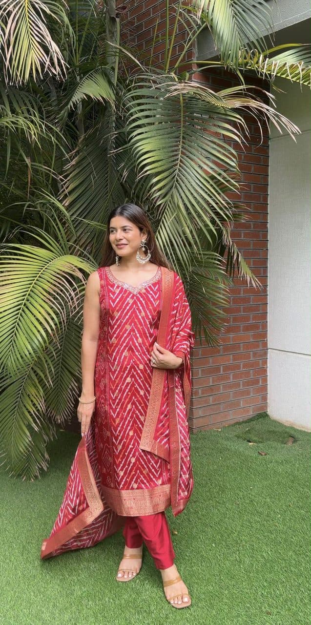 Coral Bandhani-Print Kurti