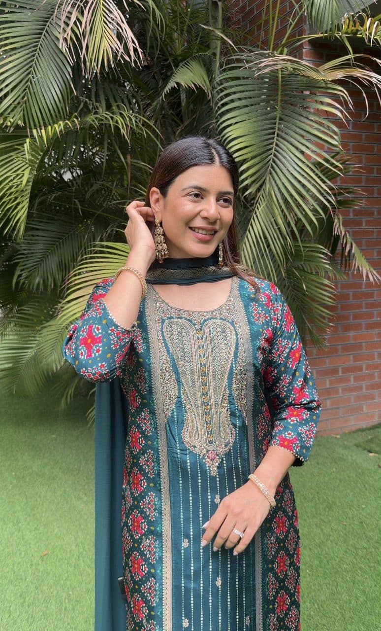 Teal Maroon-Pattern Kurti